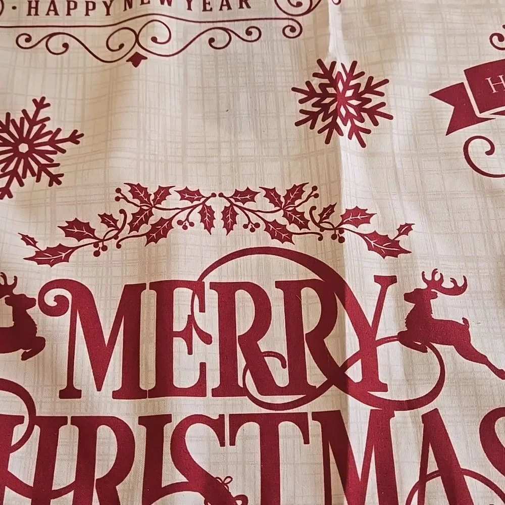 Merry Christmas Shower Curtain Xmas Tree Snowman Elk fabric Rustic Hooks snow